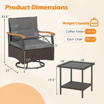 Outdoor Swivel Chair Set, 3 Piece, With Tempered Glass Side Table, Gray Patio Conversation Sets at Gallery Canada