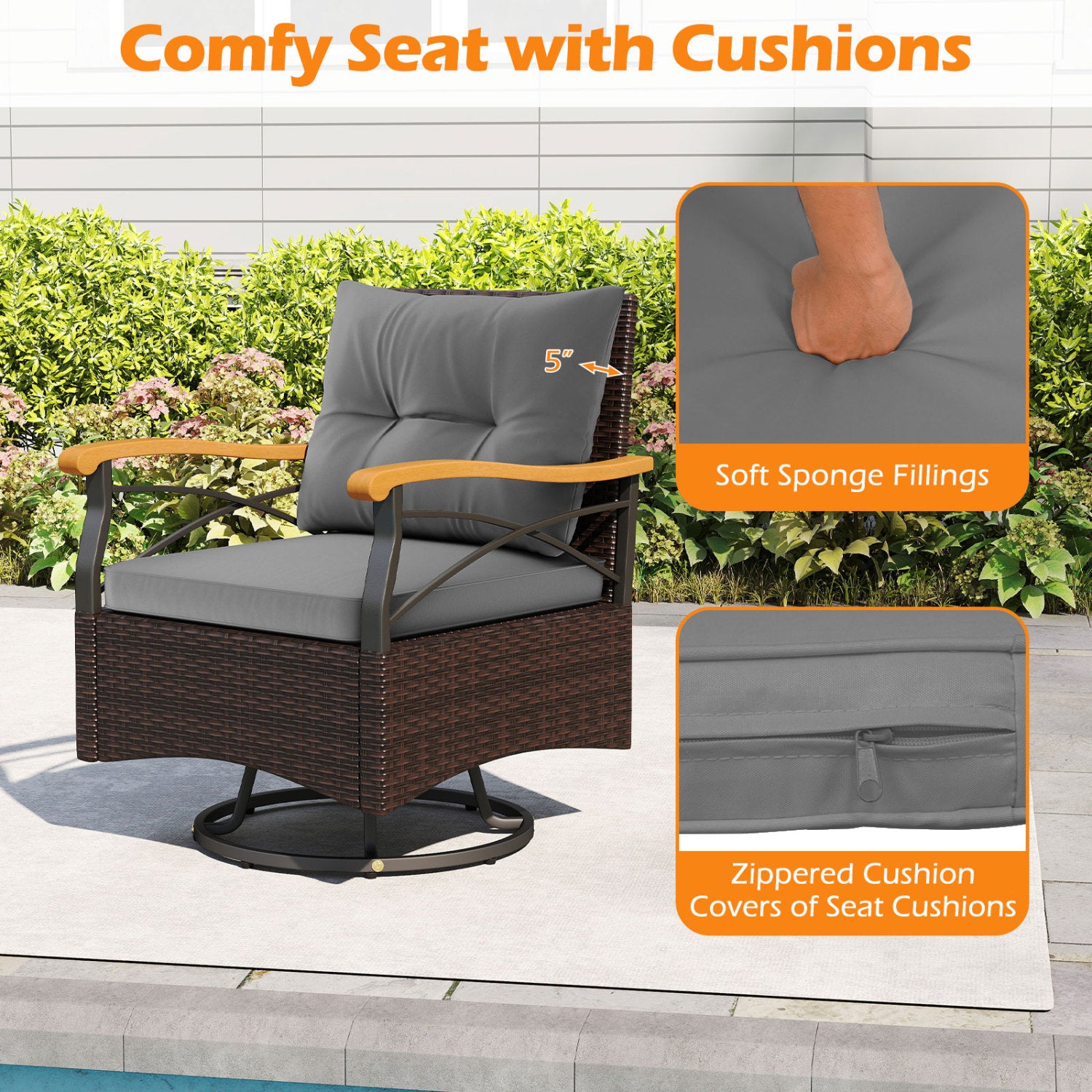 Outdoor Swivel Chair Set, 3 Piece, With Tempered Glass Side Table, Gray Patio Conversation Sets at Gallery Canada