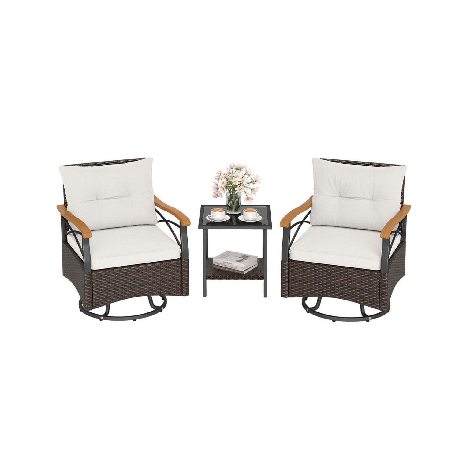 Outdoor Swivel Chair Set, 3 Piece, White Patio Conversation Sets White at Gallery Canada