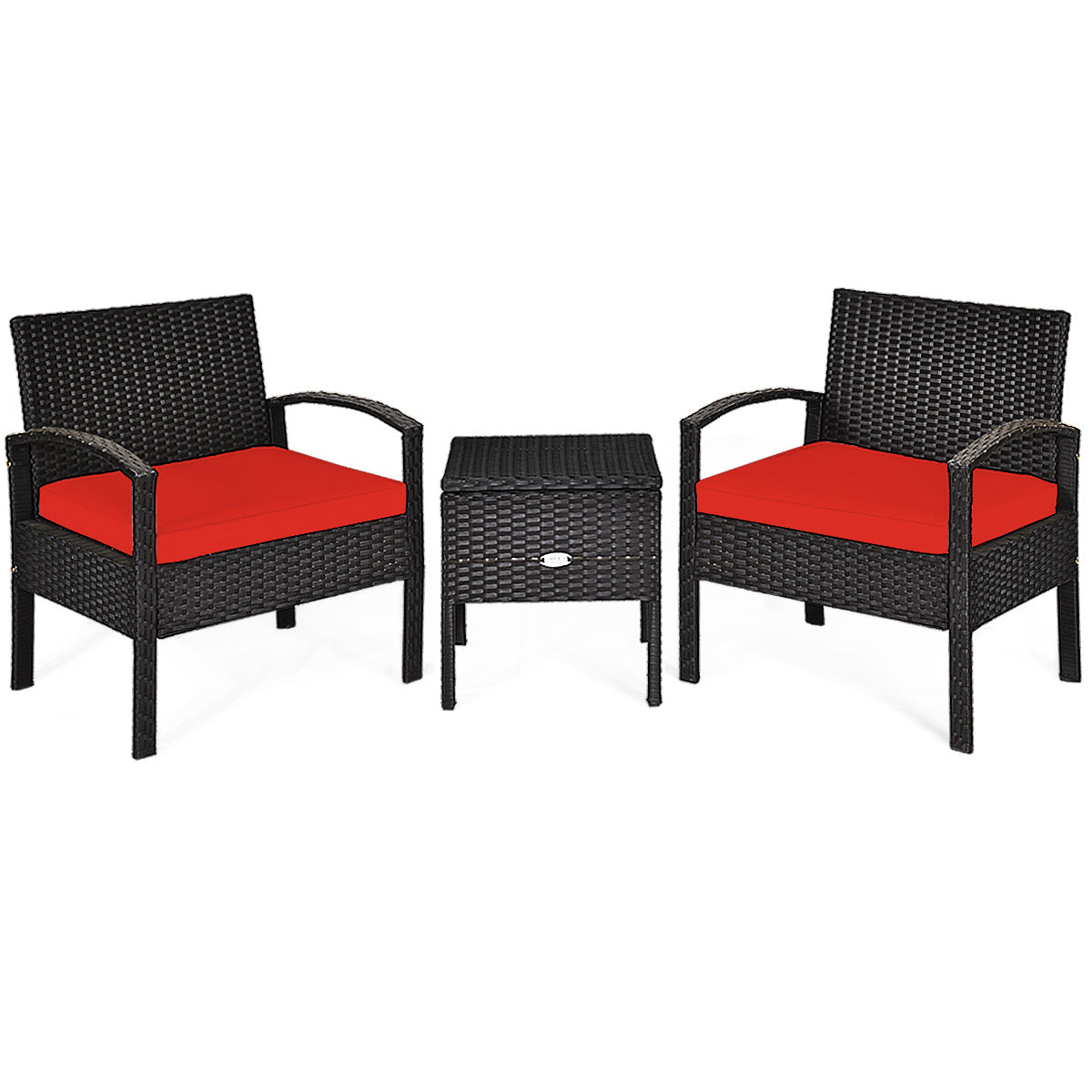 3 Piece PE Rattan Wicker Sofa Set, Patio, Red Patio Conversation Sets at Gallery Canada
