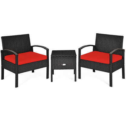 3 Piece PE Rattan Wicker Sofa Set, Patio, Red Patio Conversation Sets Red at Gallery Canada