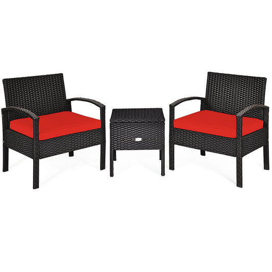 3 Piece PE Rattan Wicker Sofa Set, Patio, Red Patio Conversation Sets Red at Gallery Canada