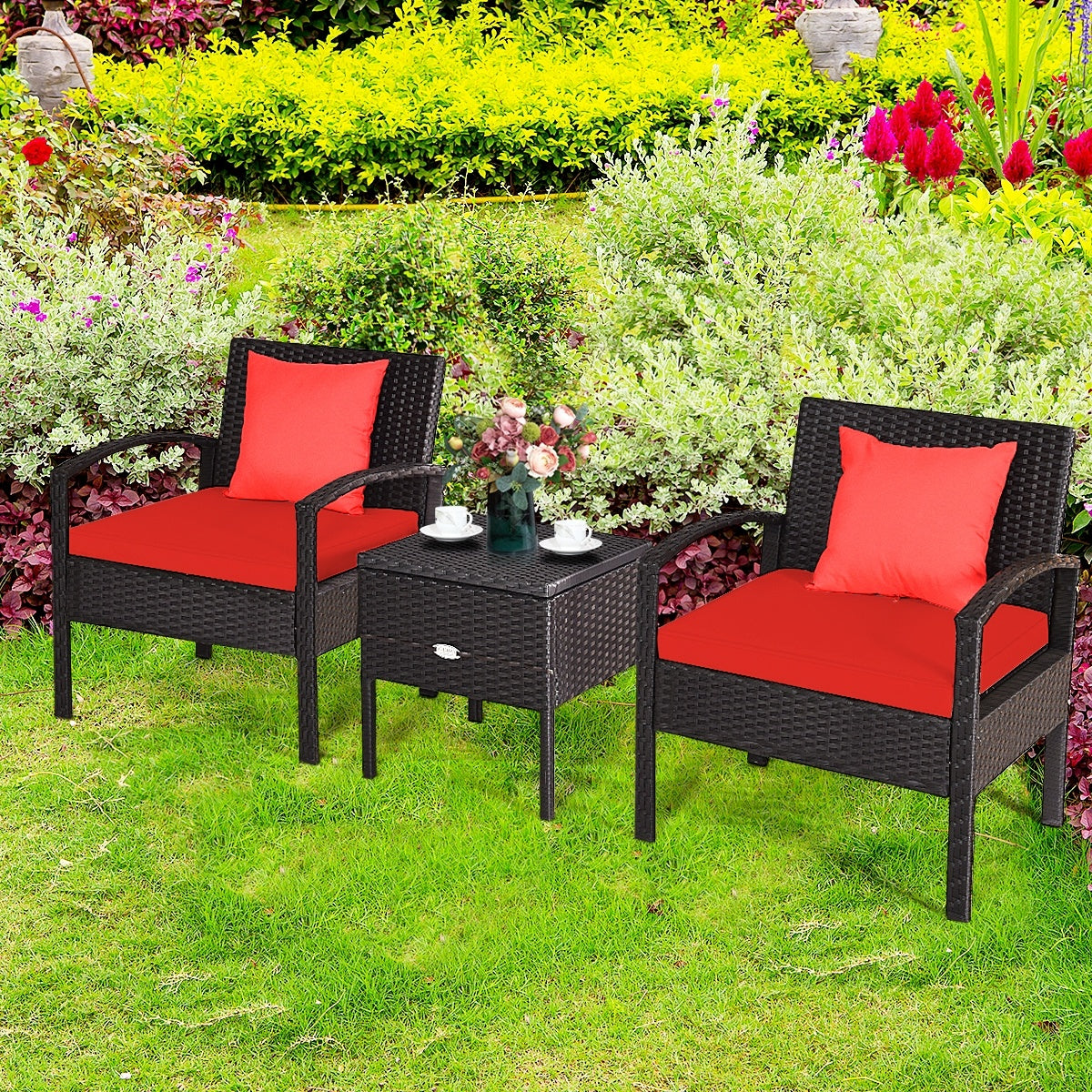 3 Piece PE Rattan Wicker Sofa Set, Patio, Red Patio Conversation Sets at Gallery Canada
