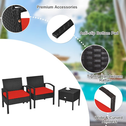 3 Piece PE Rattan Wicker Sofa Set, Patio, Red Patio Conversation Sets at Gallery Canada