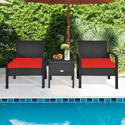 3 Piece PE Rattan Wicker Sofa Set, Patio, Red Patio Conversation Sets at Gallery Canada