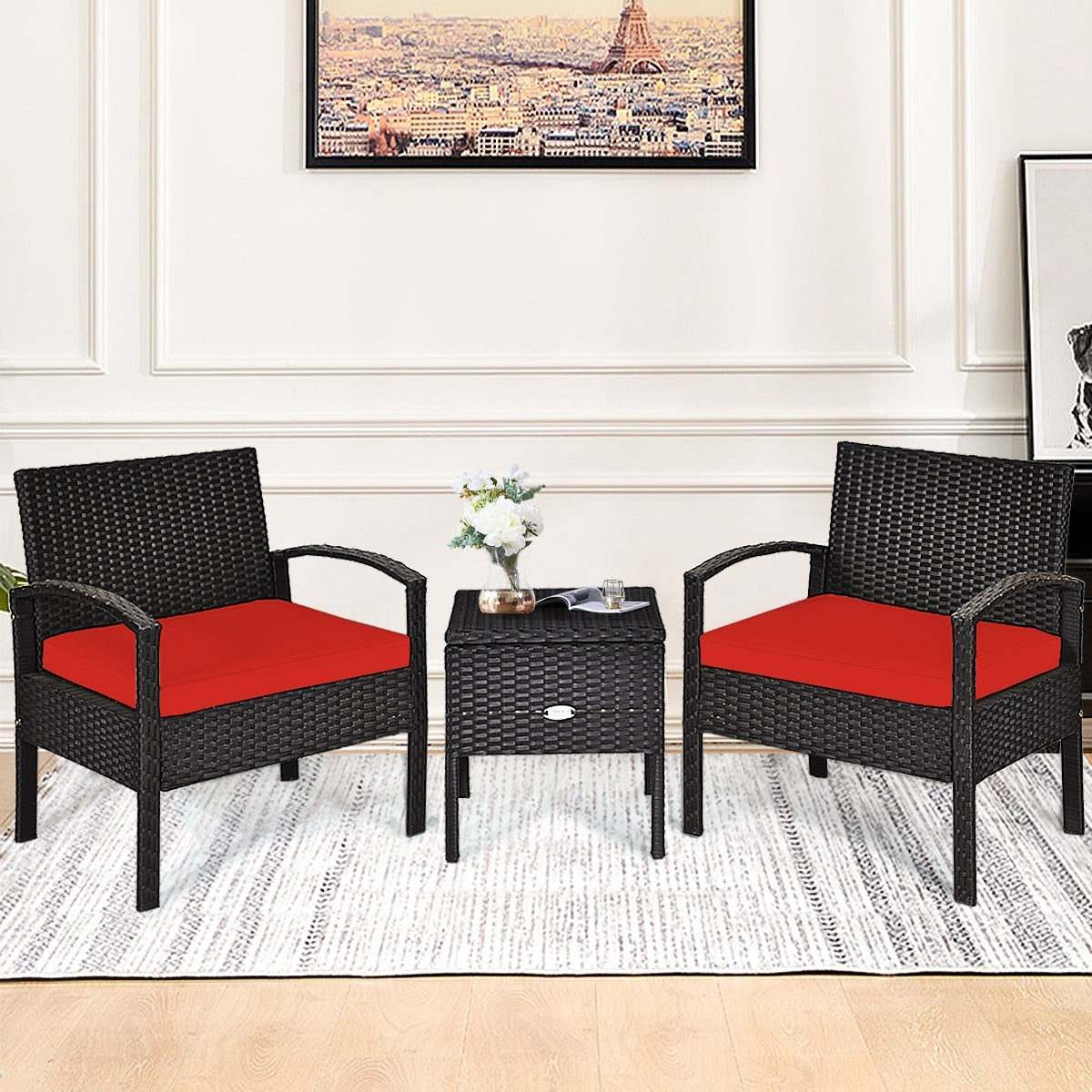 3 Piece PE Rattan Wicker Sofa Set, Patio, Red Patio Conversation Sets at Gallery Canada