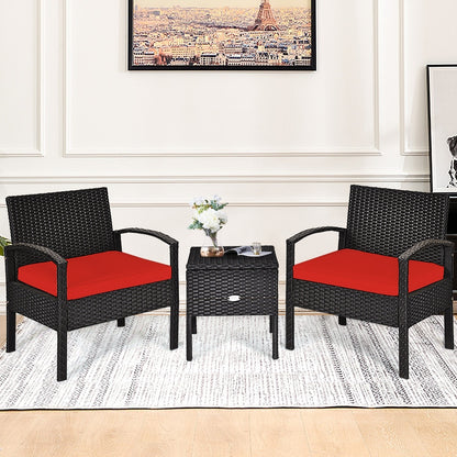 3 Piece PE Rattan Wicker Sofa Set, Patio, Red Patio Conversation Sets at Gallery Canada