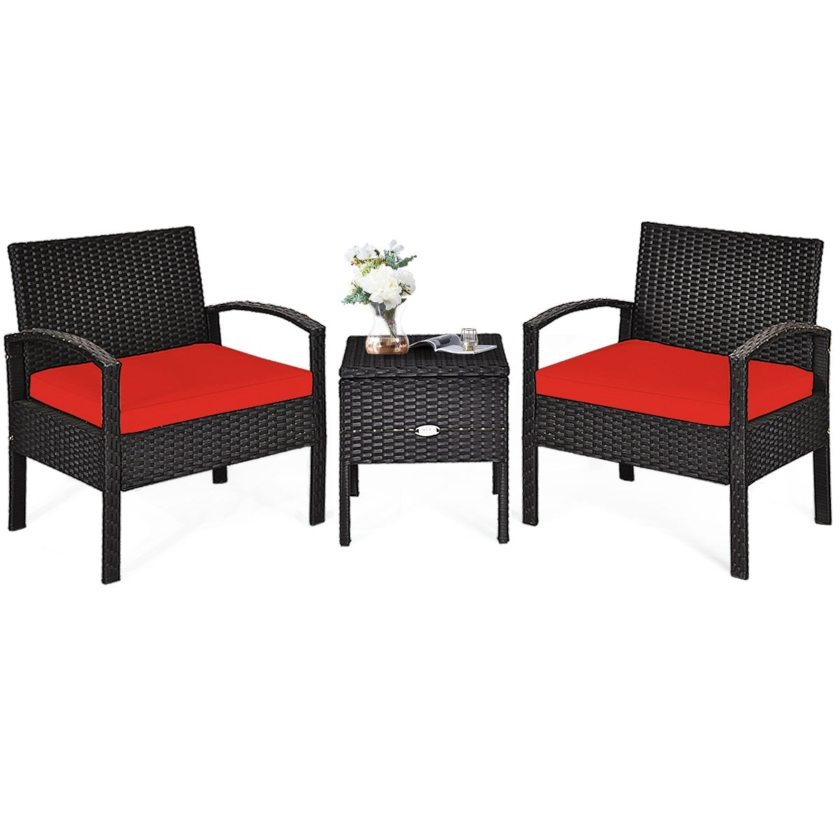 3 Piece PE Rattan Wicker Sofa Set, Patio, Red Patio Conversation Sets at Gallery Canada