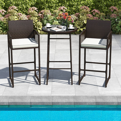 3 Piece Patio Bar Set Outdoor Wicker Bar Height Table and Armchairs, White Patio Bar Furniture at Gallery Canada