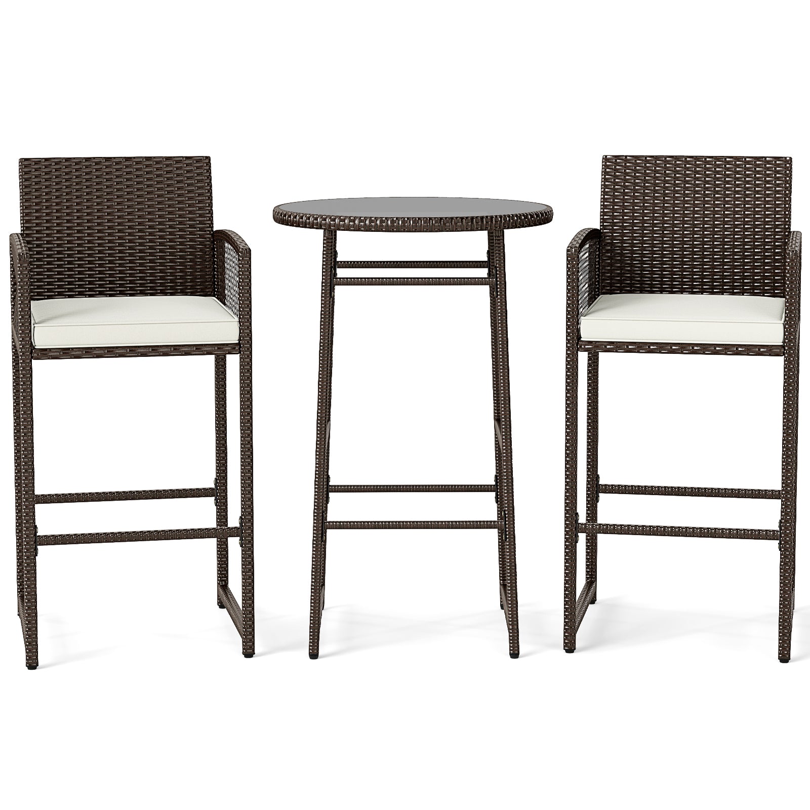 3 Piece Patio Bar Set Outdoor Wicker Bar Height Table and Armchairs, White Patio Bar Furniture White at Gallery Canada