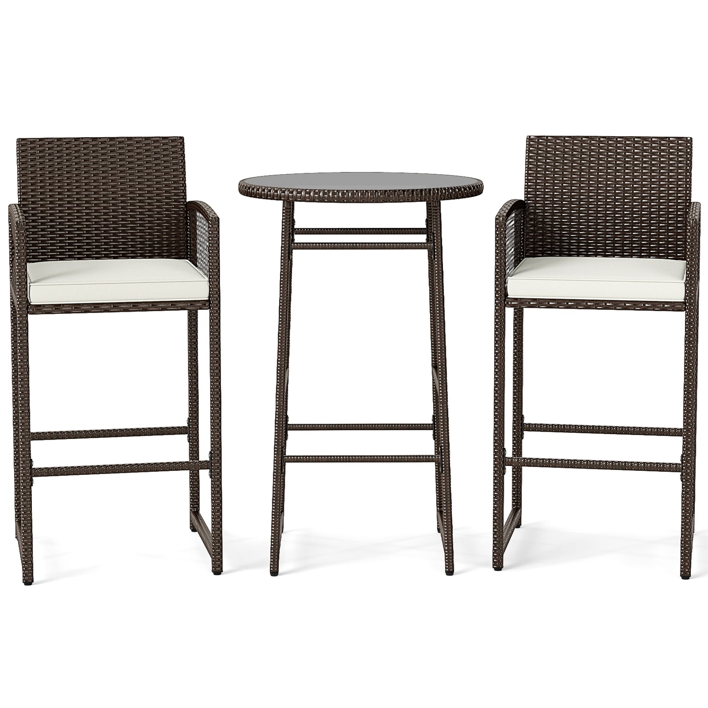 3 Piece Patio Bar Set, Wicker Bar Height Table And Armchairs, White Patio Bar Furniture at Gallery Canada
