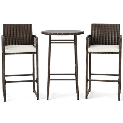 3 Piece Patio Bar Set, Wicker Bar Height Table And Armchairs, White Patio Bar Furniture at Gallery Canada