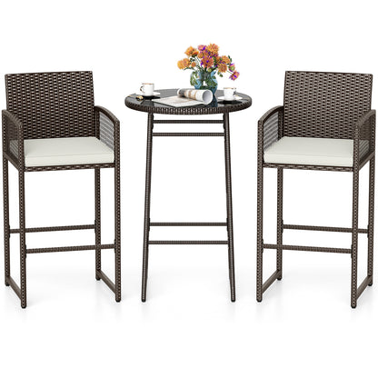 3 Piece Patio Bar Set Outdoor Wicker Bar Height Table and Armchairs, White Patio Bar Furniture at Gallery Canada