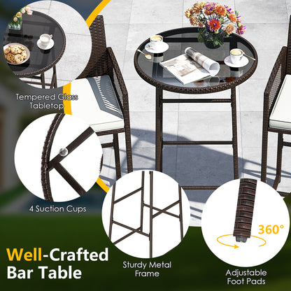 3 Piece Patio Bar Set Outdoor Wicker Bar Height Table and Armchairs, White Patio Bar Furniture at Gallery Canada