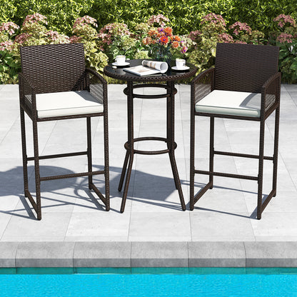 3 Piece Patio Bar Set Outdoor Wicker Bar Height Round Table and Armchairs, White Patio Bar Furniture at Gallery Canada