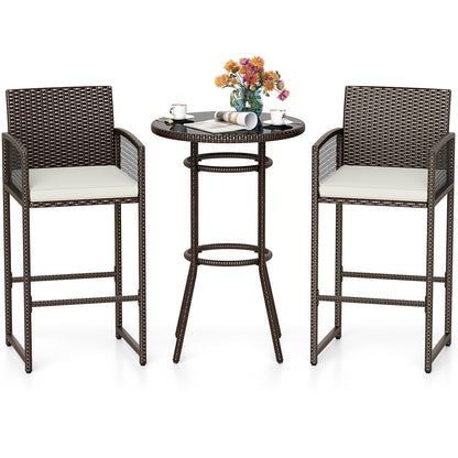 3 Piece Patio Bar Set Outdoor Wicker Bar Height Round Table and Armchairs, White Patio Bar Furniture at Gallery Canada