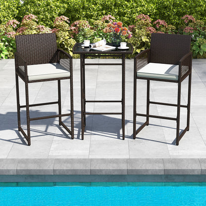 3 Piece Patio Bar Set Outdoor Wicker Bar Height Table and Armchairs with 2 Seat Cushions, White Patio Conversation Sets at Gallery Canada