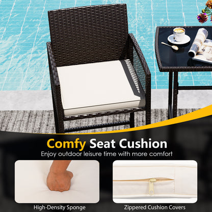 3 Piece Patio Bar Set Outdoor Wicker Bar Height Table and Armchairs with 2 Seat Cushions, White Patio Conversation Sets at Gallery Canada