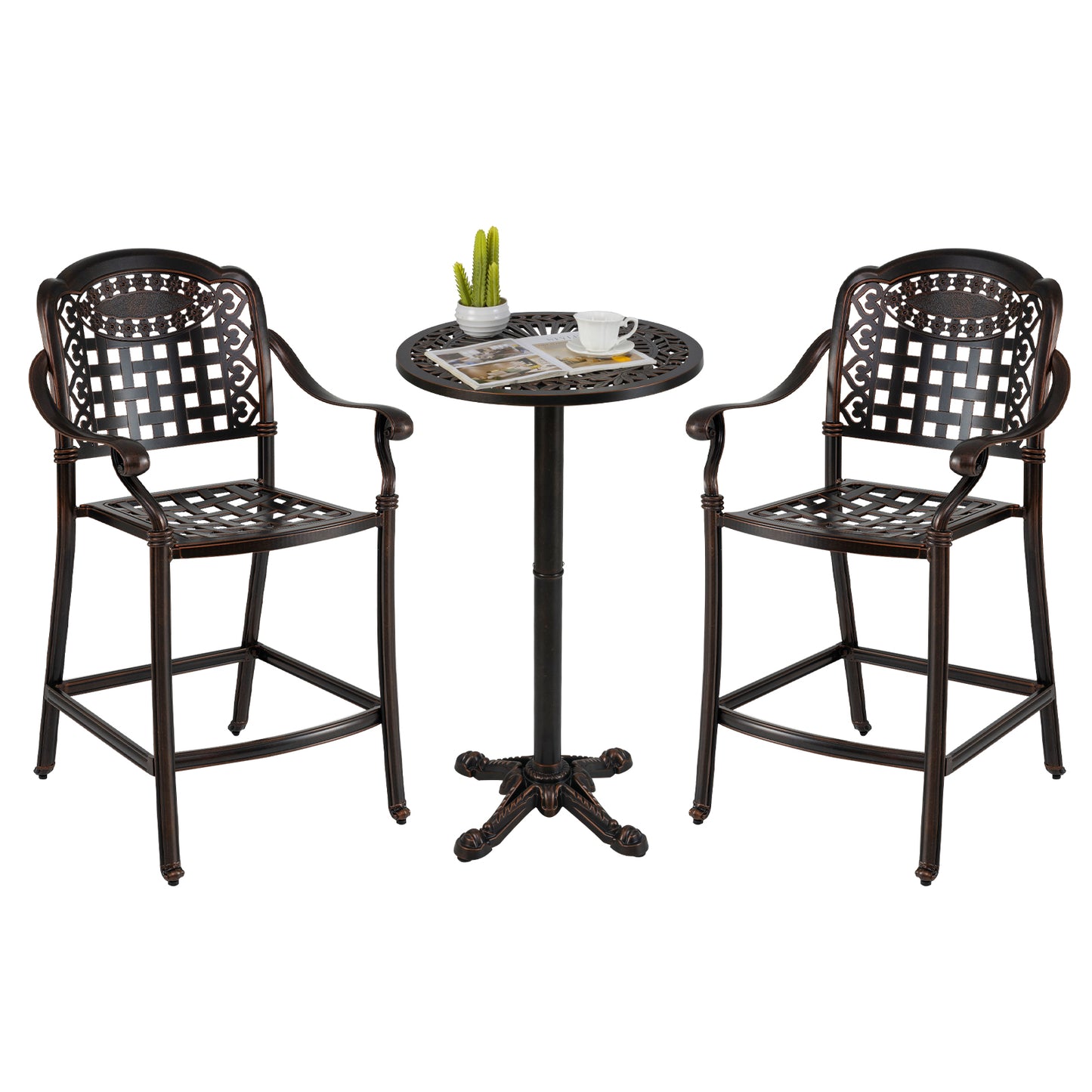 3 Piece Patio Bar Set Outdoor Cast Aluminum Round High Top Table 2 Counter Height Bar Stools Patio Bar Furniture Options at Gallery Canada