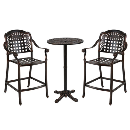 3 Piece Patio Bar Set Outdoor Cast Aluminum Round High Top Table 2 Counter Height Bar Stools