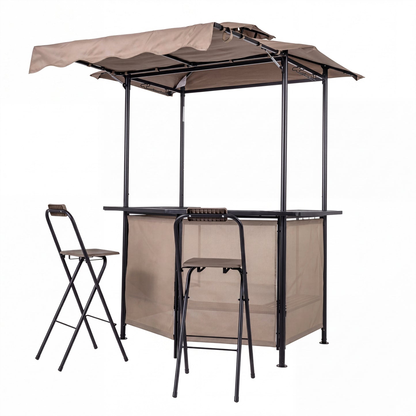 3-Piece Patio Bar Set with Grill Gazebo, 2 Folding Stools, Brown Patio Bar Furniture Brown at Gallery Canada