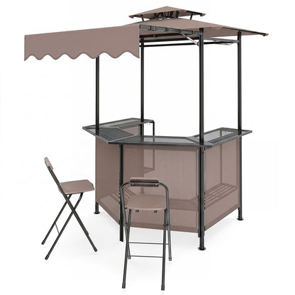 3-Piece Patio Bar Set with Grill Gazebo, 2 Folding Stools, Brown Patio Bar Furniture at Gallery Canada