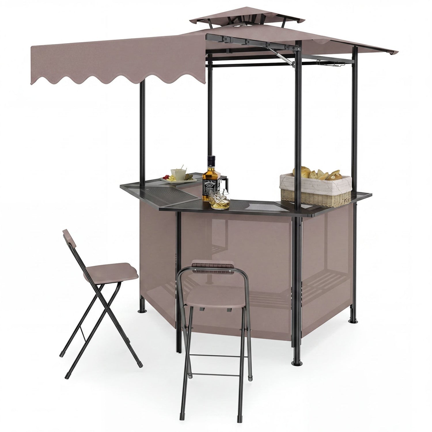 3-Piece Patio Bar Set with Grill Gazebo, 2 Folding Stools, Brown Patio Bar Furniture at Gallery Canada