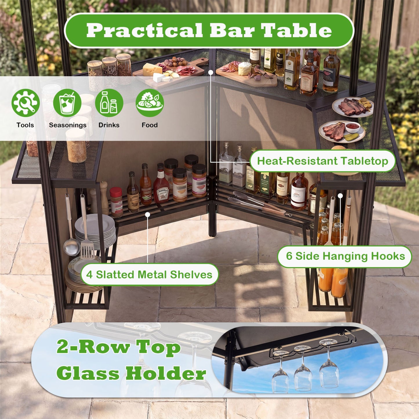 3-Piece Patio Bar Set with Grill Gazebo, 2 Folding Stools, Brown Patio Bar Furniture at Gallery Canada