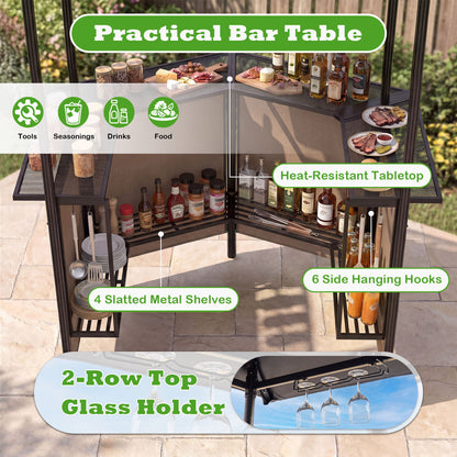 3-Piece Patio Bar Set with Grill Gazebo, 2 Folding Stools, Brown Patio Bar Furniture at Gallery Canada