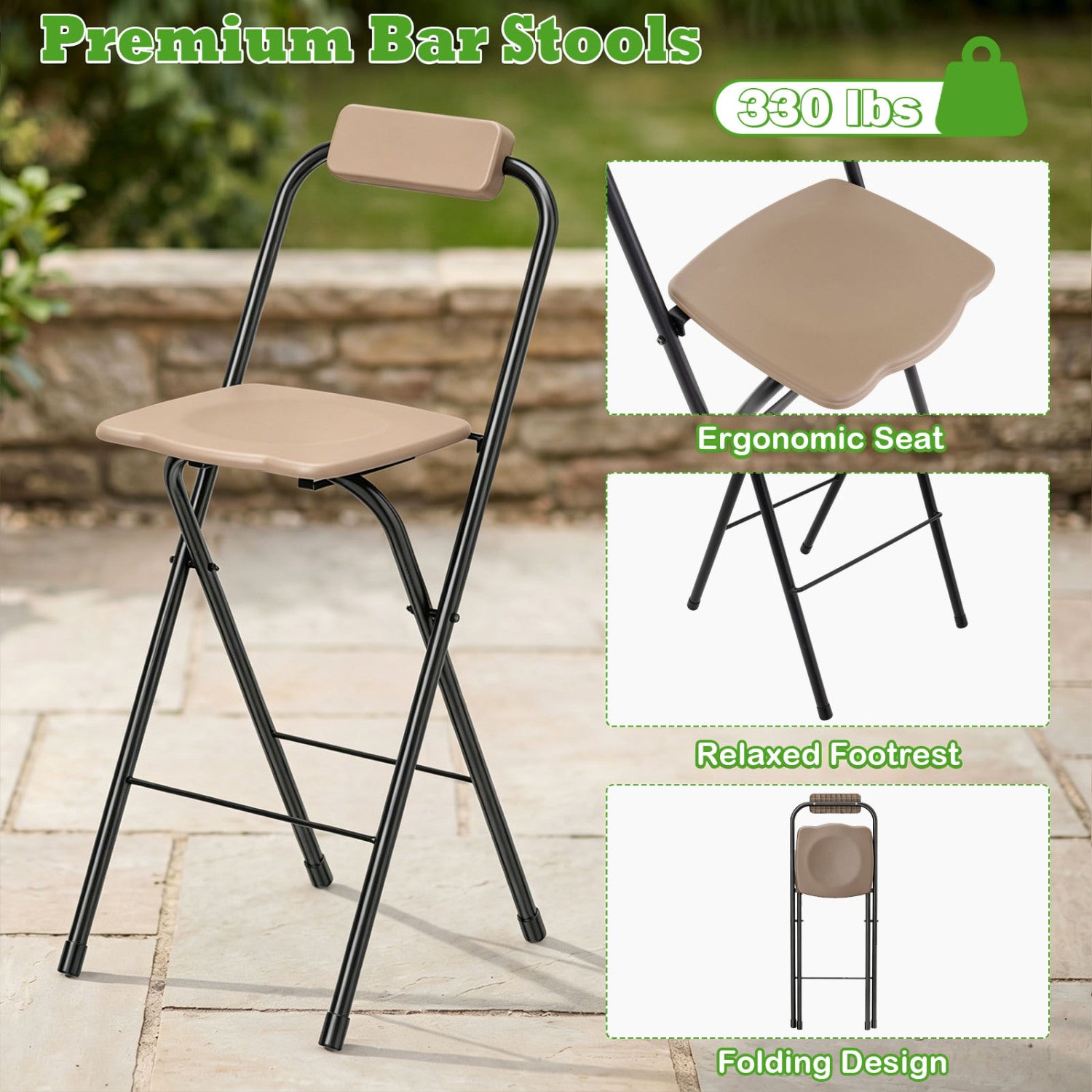 3-Piece Patio Bar Set with Grill Gazebo, 2 Folding Stools, Brown Patio Bar Furniture at Gallery Canada