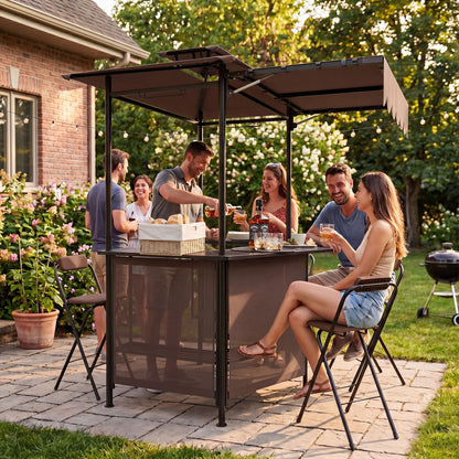 3-Piece Patio Bar Set with Grill Gazebo, 2 Folding Stools, Brown Patio Bar Furniture at Gallery Canada