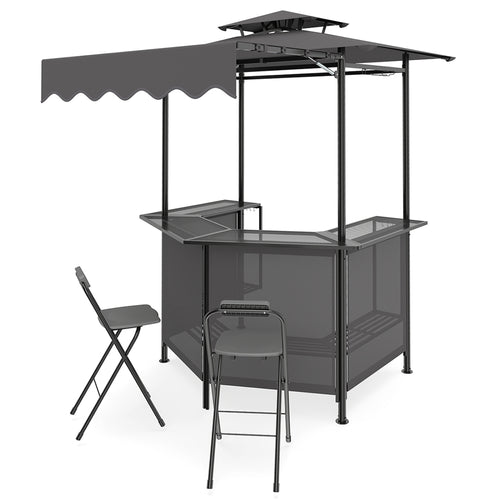 3-Piece Patio Bar Set, with Grill Gazebo & 2 Stools, Black