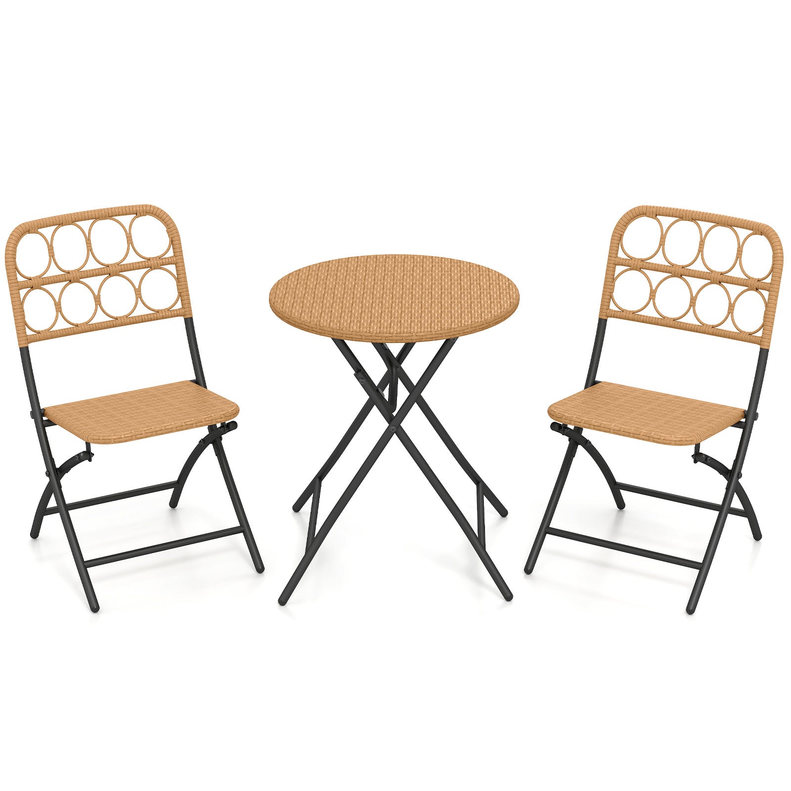 3 Piece Patio Bistro Set Folding Round Table and Chairs with Wicker Seat Patio Conversation Sets at Gallery Canada