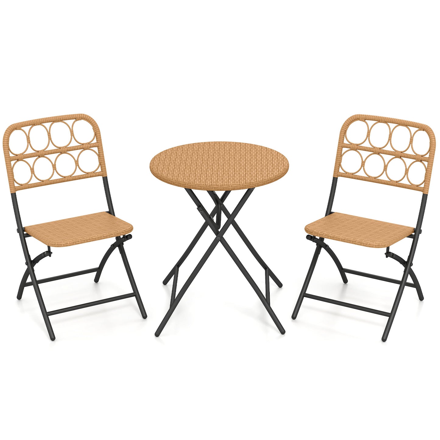 3 Piece Patio Bistro Set, Folding Round Table And Chairs, Wicker Seat Patio Conversation Sets at Gallery Canada