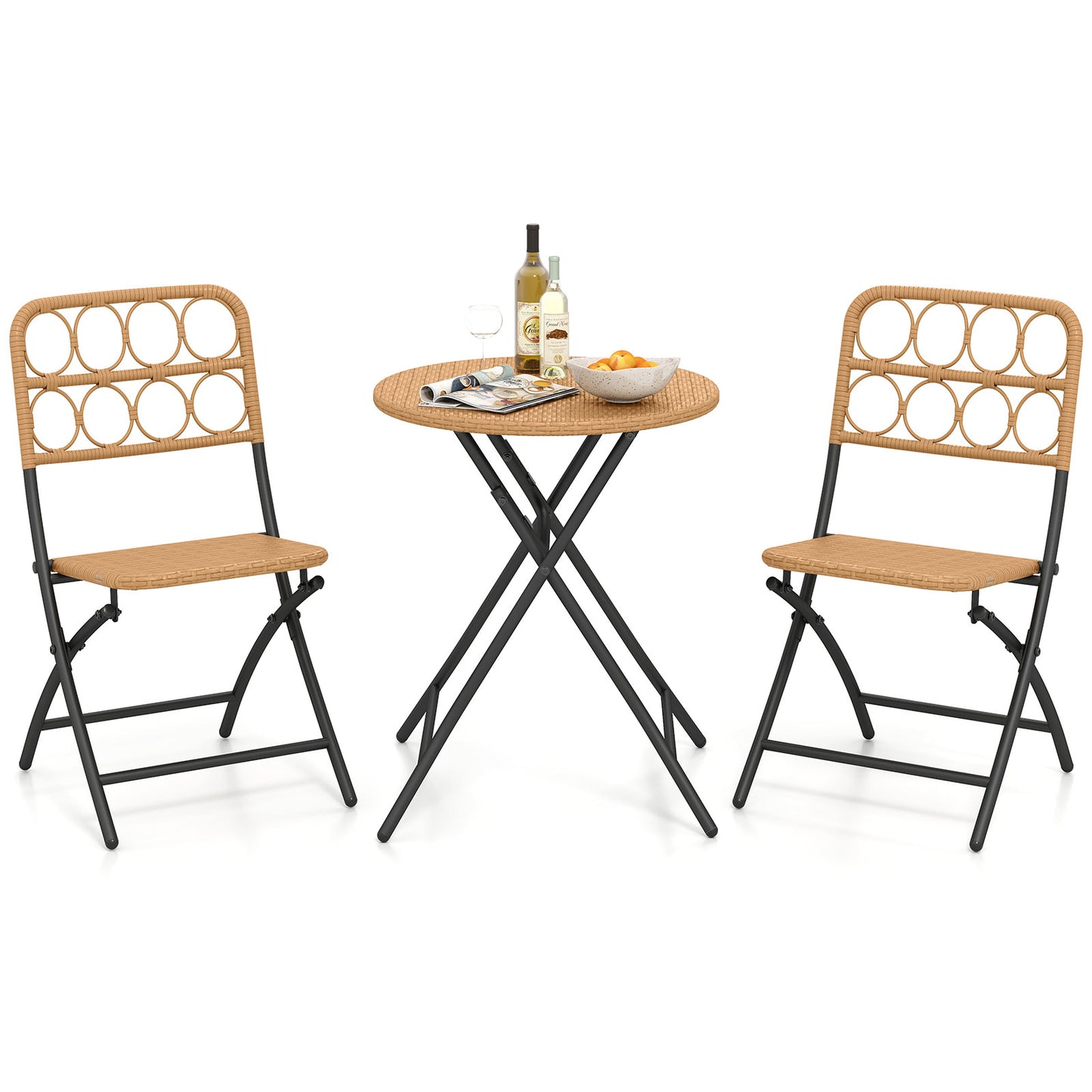 3 Piece Patio Bistro Set Folding Round Table and Chairs with Wicker Seat Patio Conversation Sets at Gallery Canada