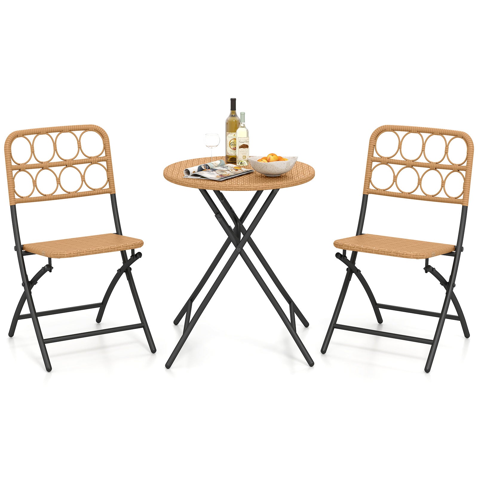 3 Piece Patio Bistro Set Folding Round Table and Chairs with Wicker Seat Patio Conversation Sets at Gallery Canada