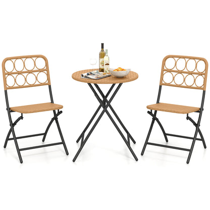 3 Piece Patio Bistro Set Folding Round Table and Chairs with Wicker Seat Patio Conversation Sets at Gallery Canada