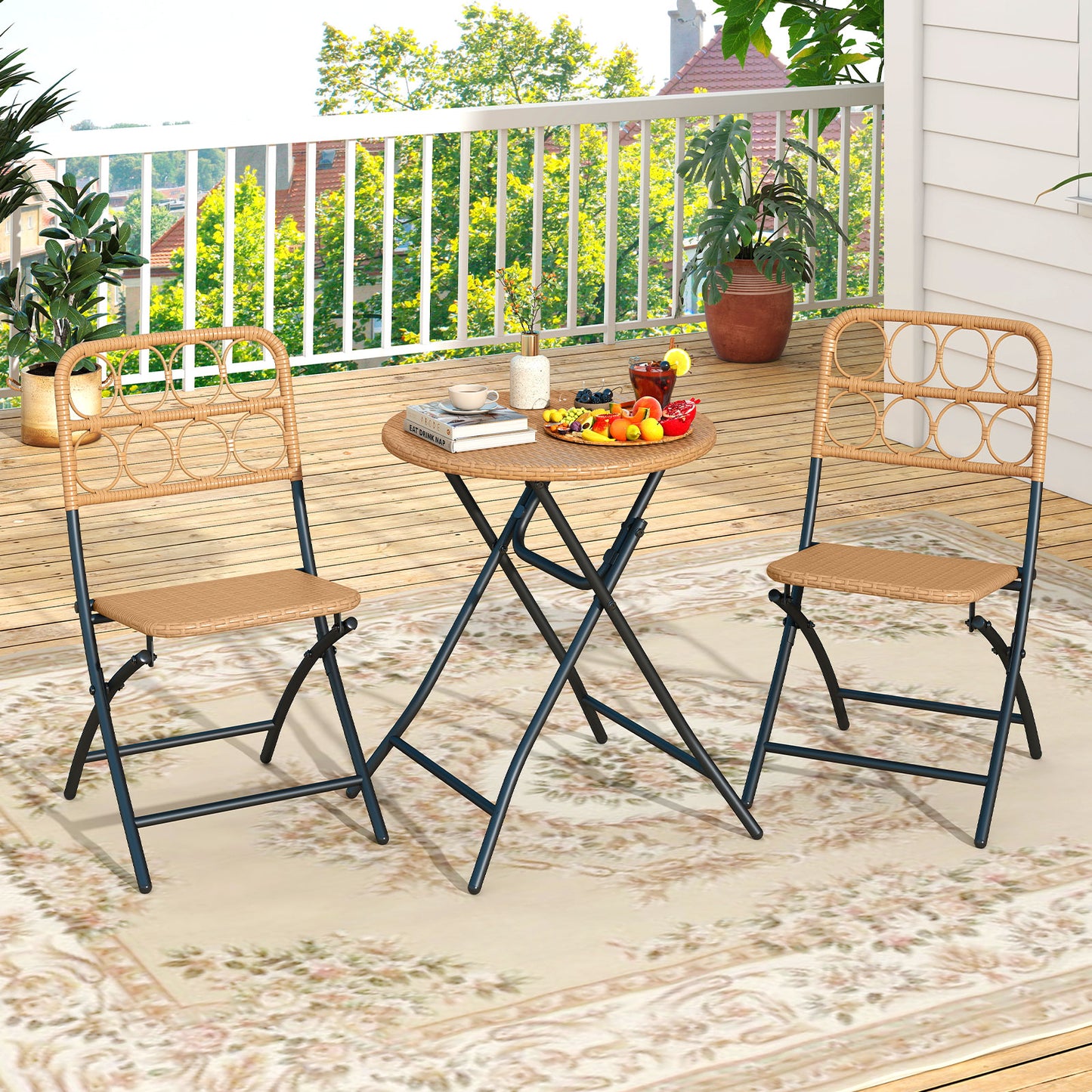 3 Piece Patio Bistro Set Folding Round Table and Chairs with Wicker Seat Patio Conversation Sets at Gallery Canada