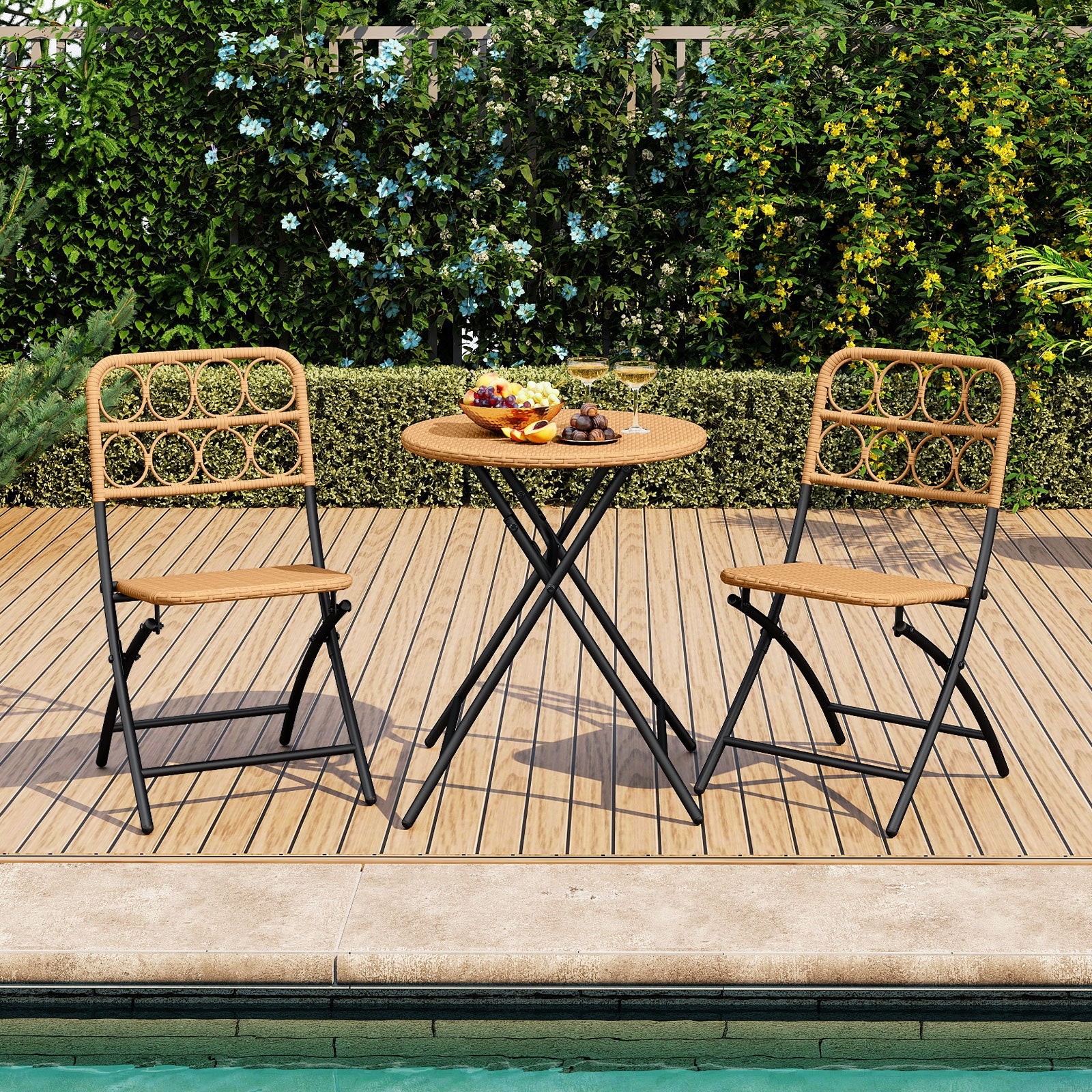 3 Piece Patio Bistro Set Folding Round Table and Chairs with Wicker Seat Patio Conversation Sets at Gallery Canada