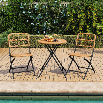 3 Piece Patio Bistro Set Folding Round Table and Chairs with Wicker Seat Patio Conversation Sets at Gallery Canada