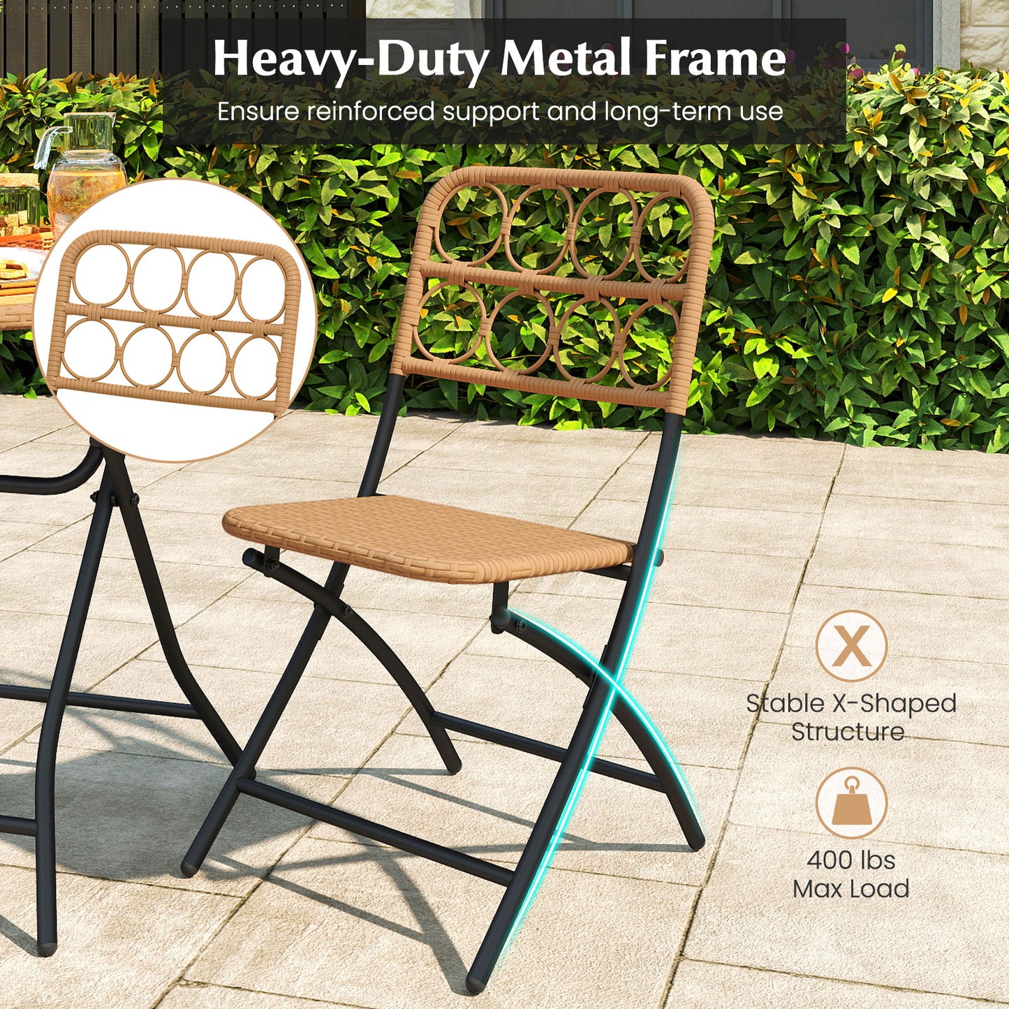 3 Piece Patio Bistro Set Folding Round Table and Chairs with Wicker Seat Patio Conversation Sets at Gallery Canada