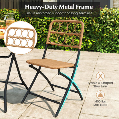 3 Piece Patio Bistro Set Folding Round Table and Chairs with Wicker Seat Patio Conversation Sets at Gallery Canada