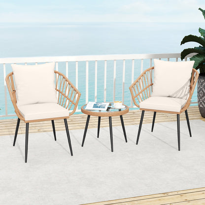 3 Piece Patio Bistro Set, PE Rattan Chairs, Tempered Glass Table, Natural Patio Conversation Sets at Gallery Canada