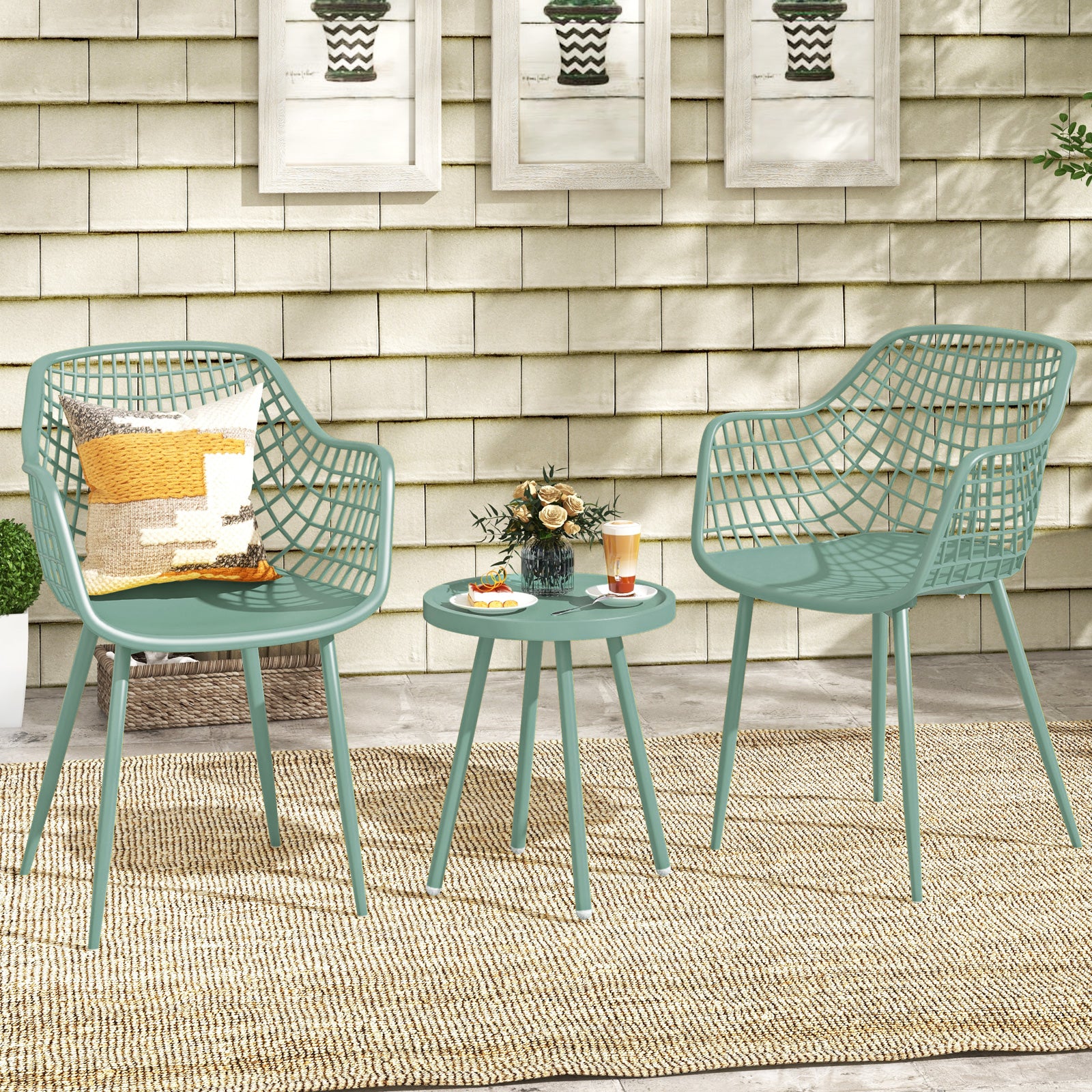 3 Piece Patio Chair Set with PP Seat and Tabletop for Porch, Green Patio Conversation Sets at Gallery Canada