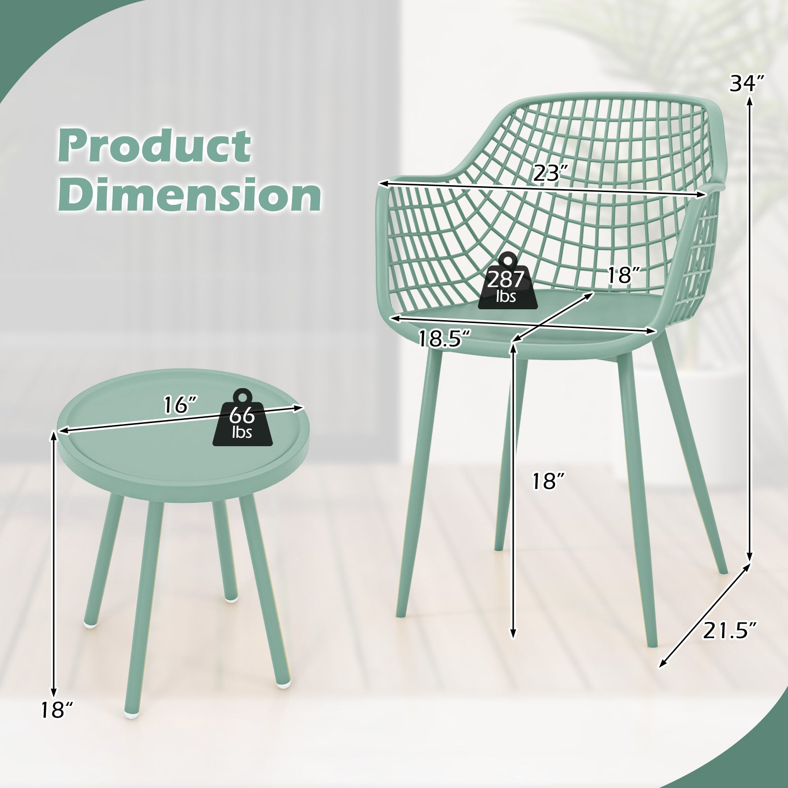 3 Piece Patio Chair Set with PP Seat and Tabletop for Porch, Green Patio Conversation Sets at Gallery Canada