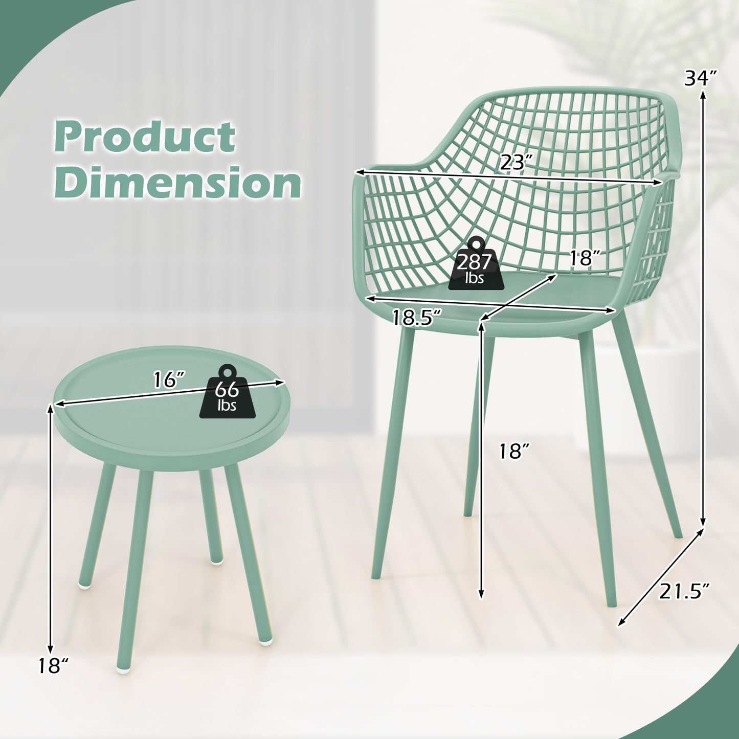 3 Piece Patio Chair Set with PP Seat and Tabletop for Porch, Green Patio Conversation Sets at Gallery Canada