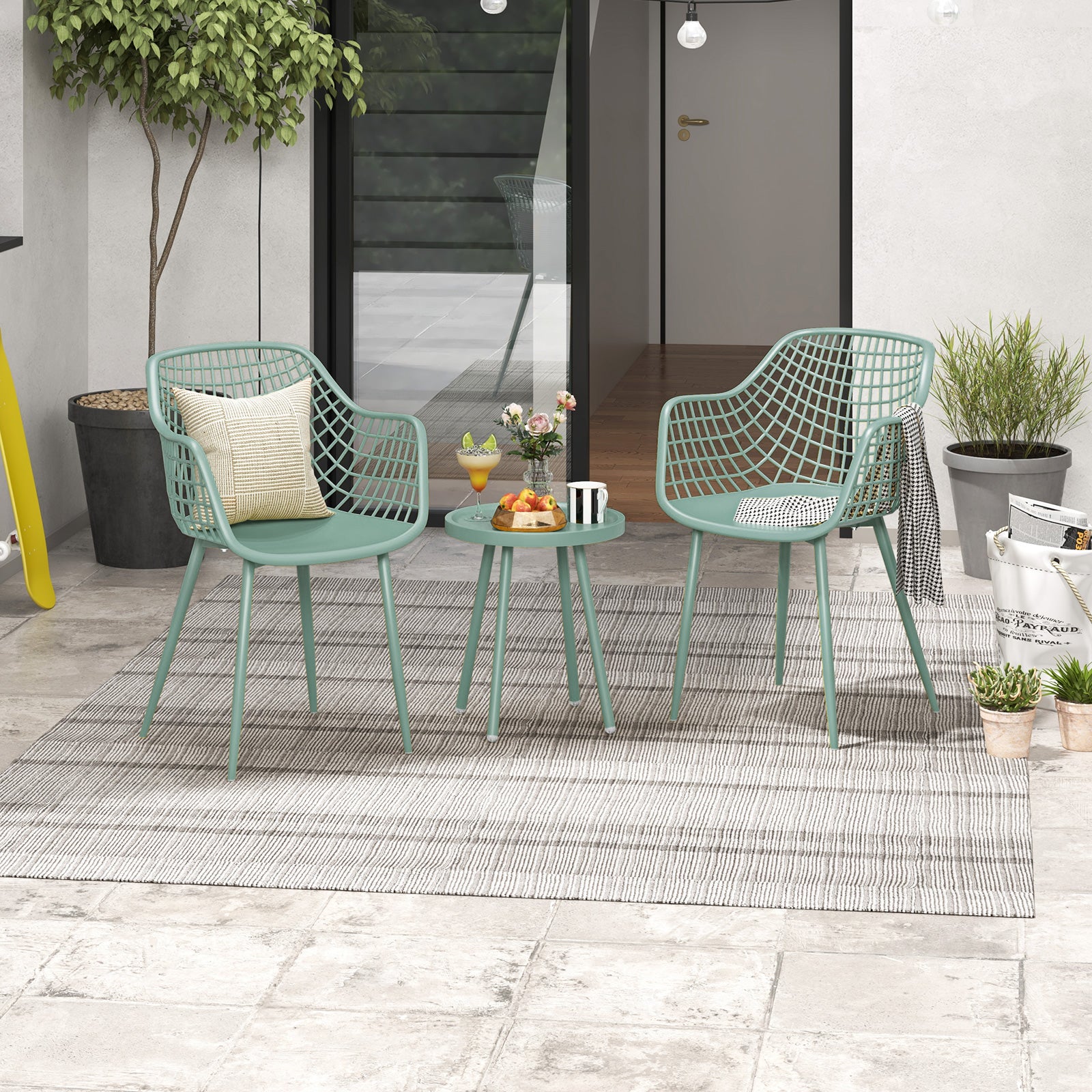 3 Piece Patio Chair Set with PP Seat and Tabletop for Porch, Green Patio Conversation Sets at Gallery Canada