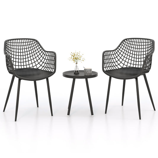 3 Piece Patio Chair Set, PP Seat Tabletop, Black Patio Conversation Sets Black at Gallery Canada