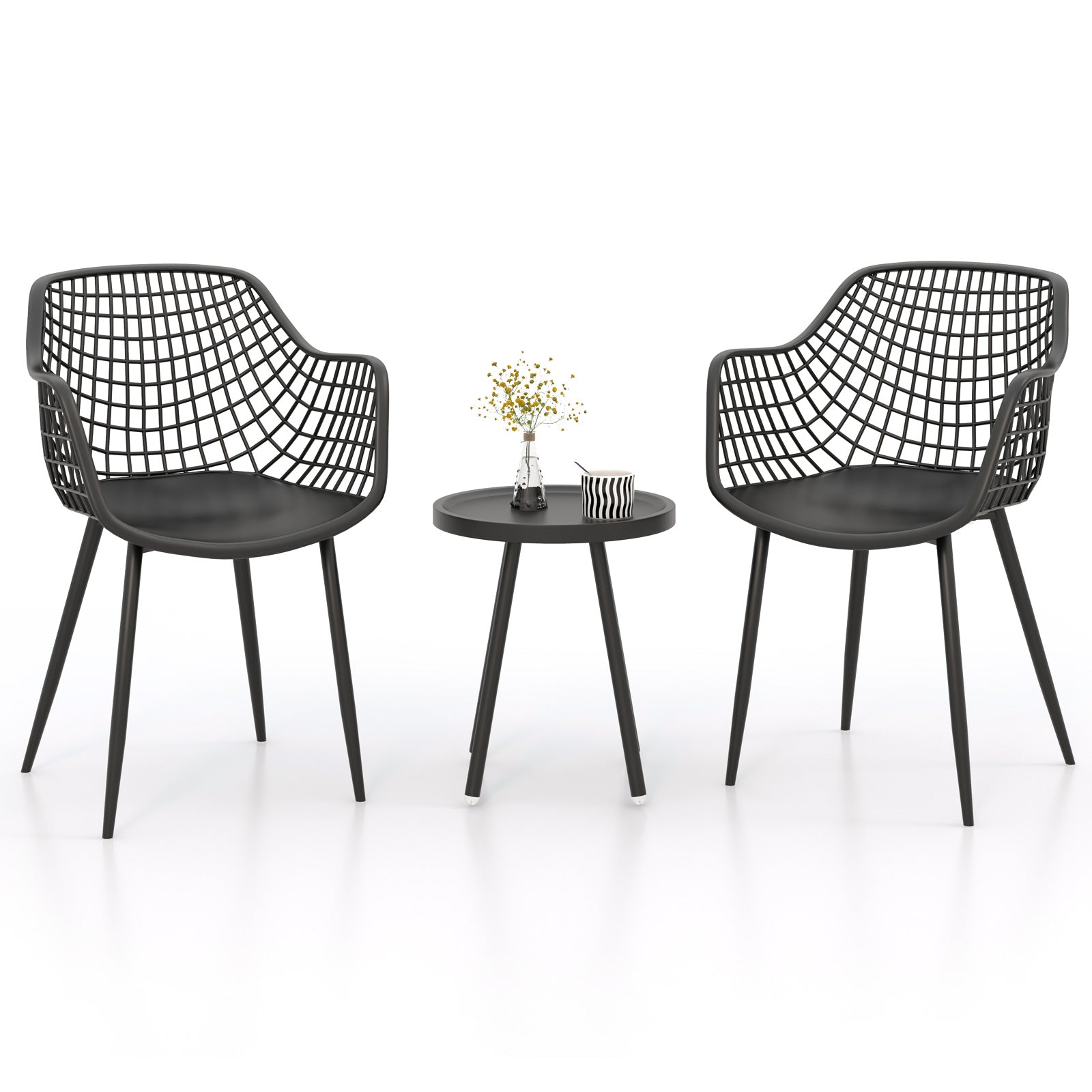 3 Piece Patio Chair Set, PP Seat Tabletop, Black Patio Conversation Sets at Gallery Canada