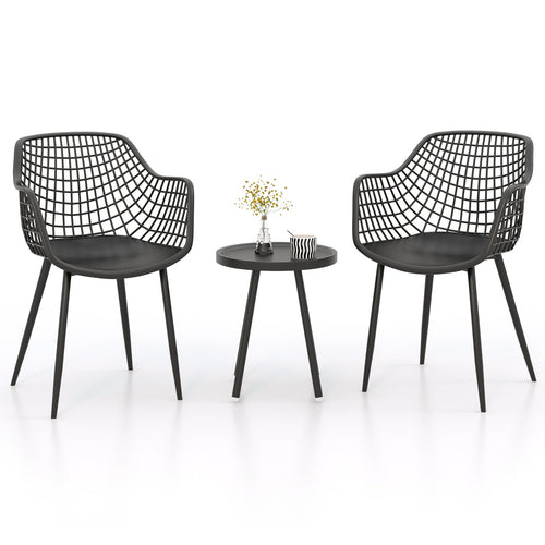 3 Piece Patio Chair Set, PP Seat Tabletop, Black